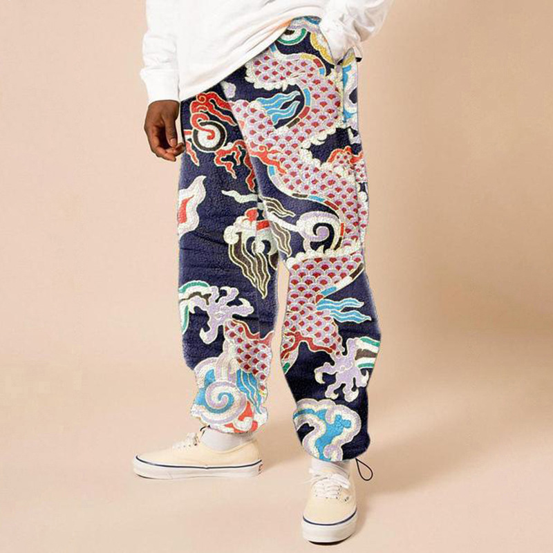 Loose Mid-waist Printed Fall Trousers For Men - Image 7