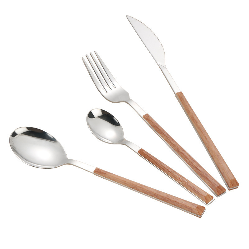 Stainless Steel Imitation Wooden Handle Cutlery Set - Image 6