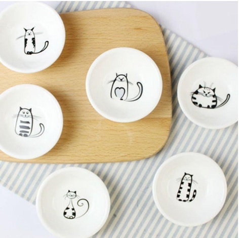 6pcs Tiny Cute Cat Printed Plates