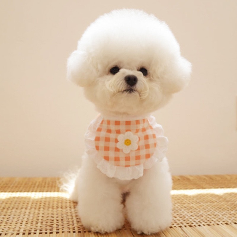 Cute Puppy Dog Plaid Flower Bib