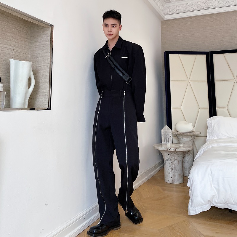 Zipper Decorative Slit Trousers For Men
