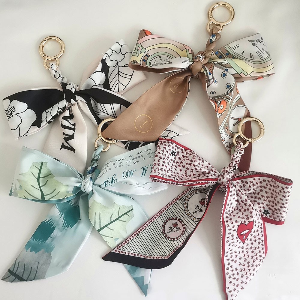 Camellia Silk Scarf Keychain Bow Pendant