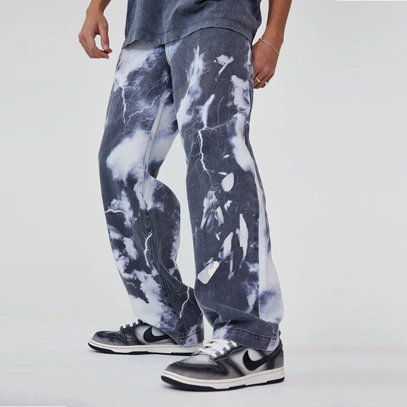 High Street Washed Tie-dye Printed Trousers