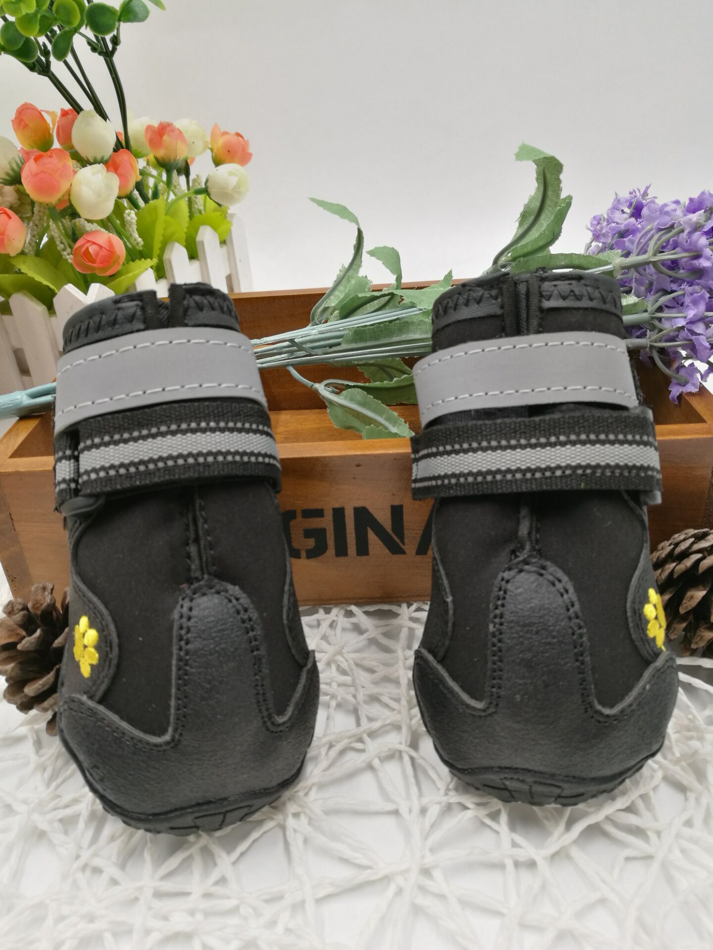 Pet Black Leather Dog Shoes