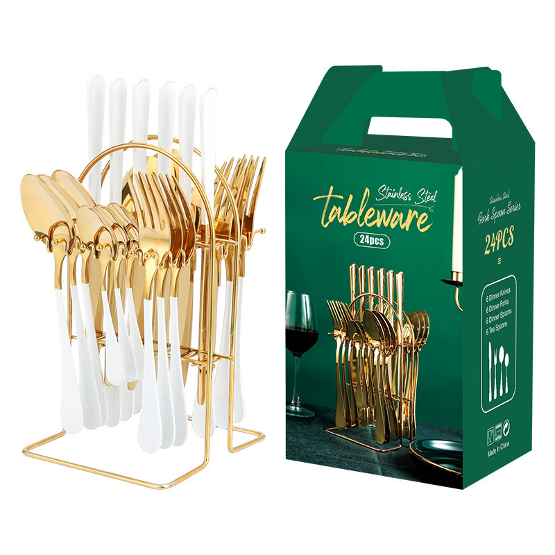 Luxury Gold Stainless Steel Cutlery Set with Rack - Image 9