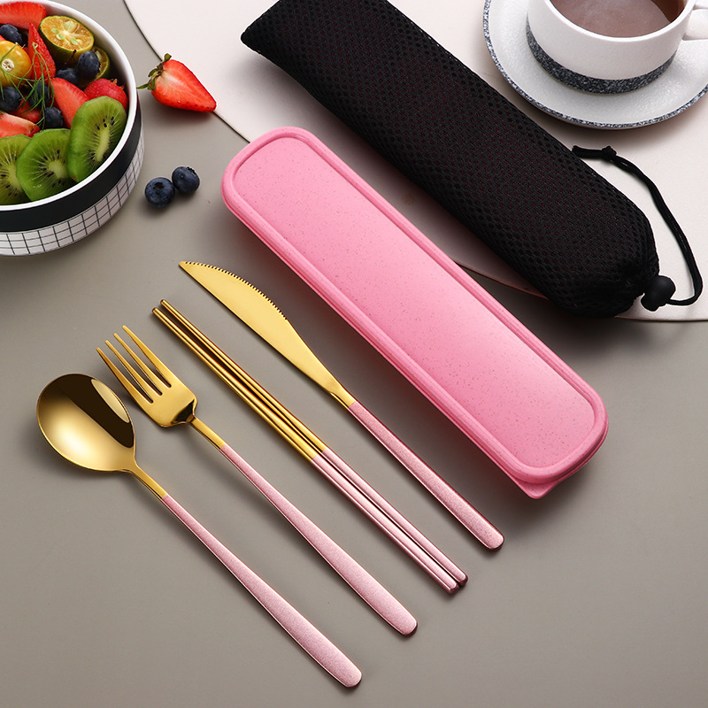 Portable 304 Gold Cutlery Sets with Case - Image 3