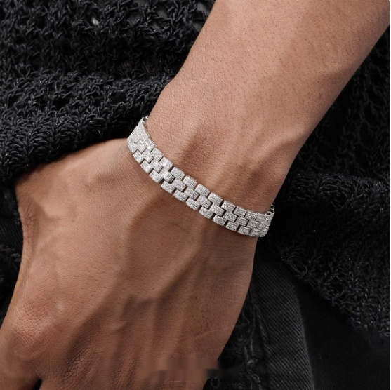 Platinum-Plated Tennis Chain Bracelet For Men - Image 4