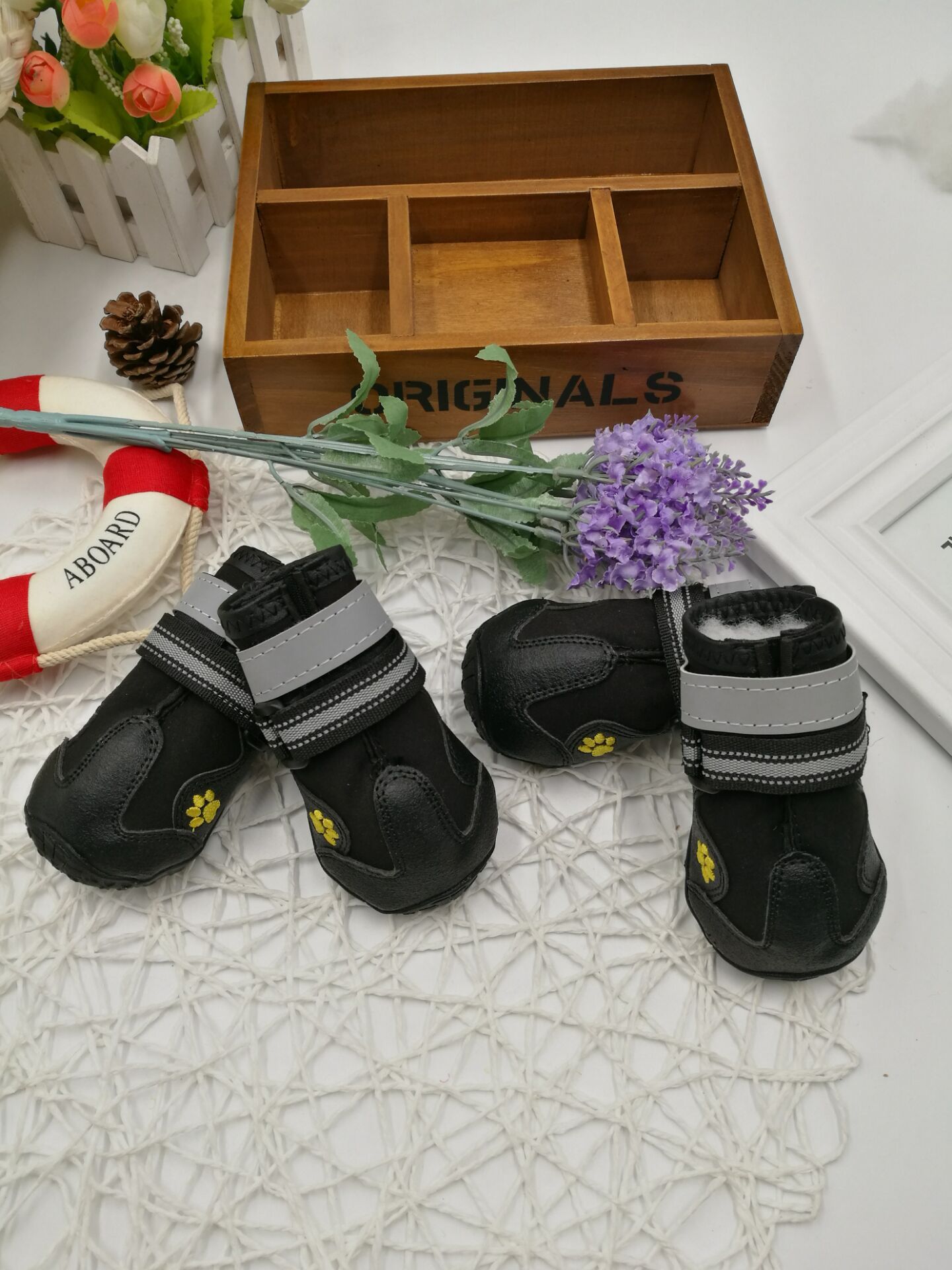 Pet Black Leather Dog Shoes - Image 3