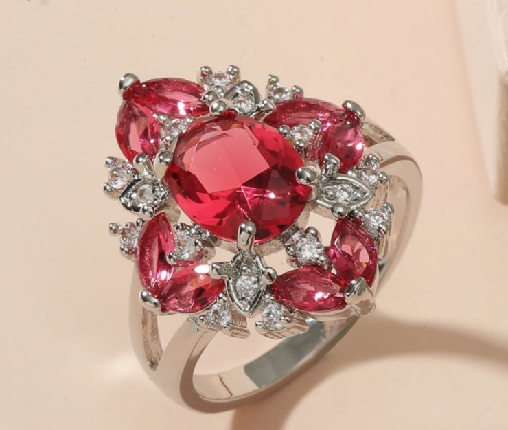 Shiny Red Gemstone Silver Plated Ring - Image 3