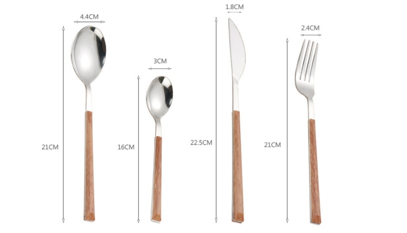 Stainless Steel Imitation Wooden Handle Cutlery Set - Image 2