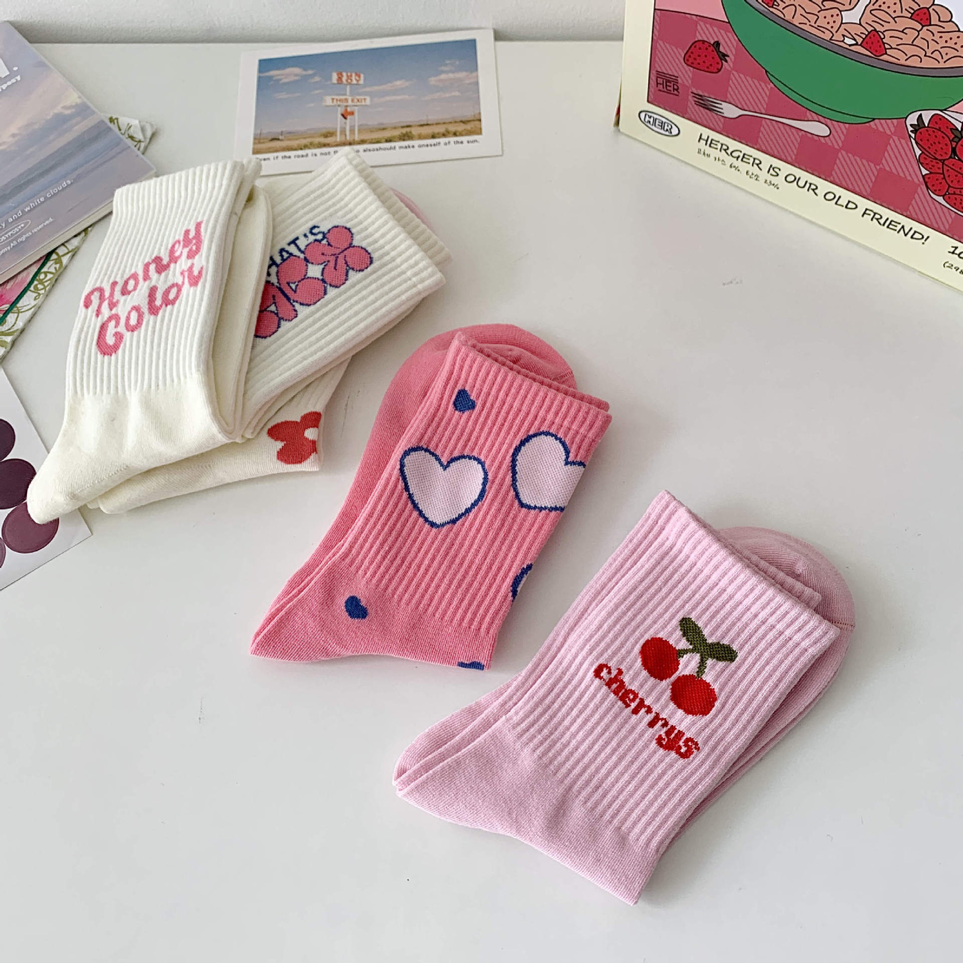 Women Cute Sweet Harajuku Flower Socks - Image 3