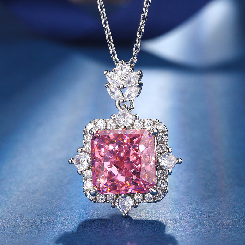 Pink Shiny Stone Necklace With Earrings Set - Image 2