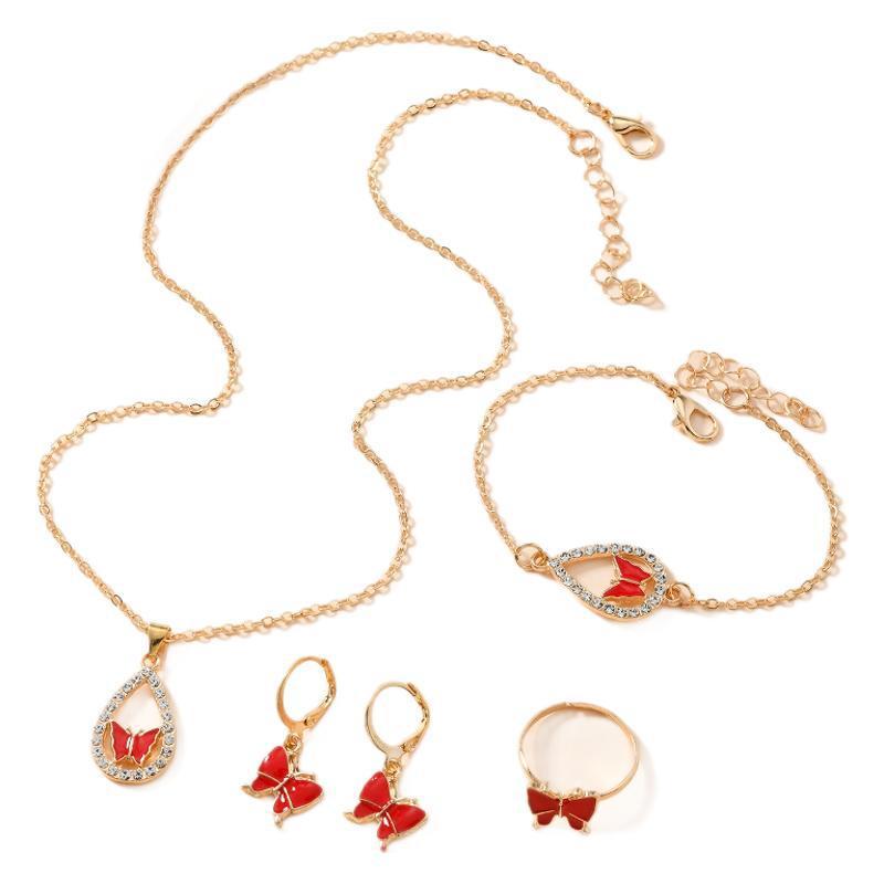 4PCS Luxury Butterfly Drop Oil Necklace Set - Image 2
