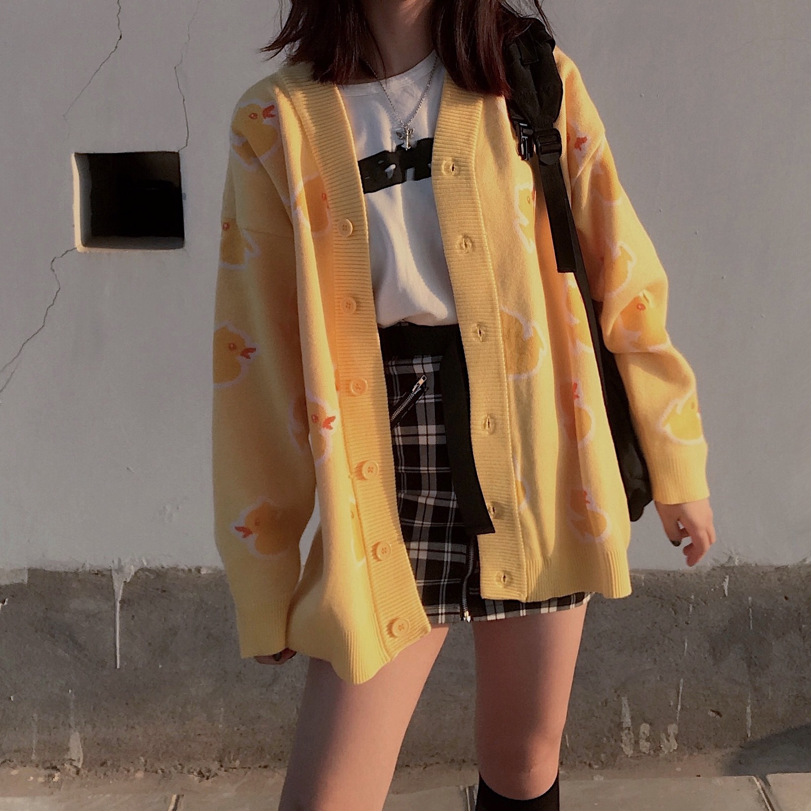 Women's Lucky Yellow Duck Cardigan Sweater