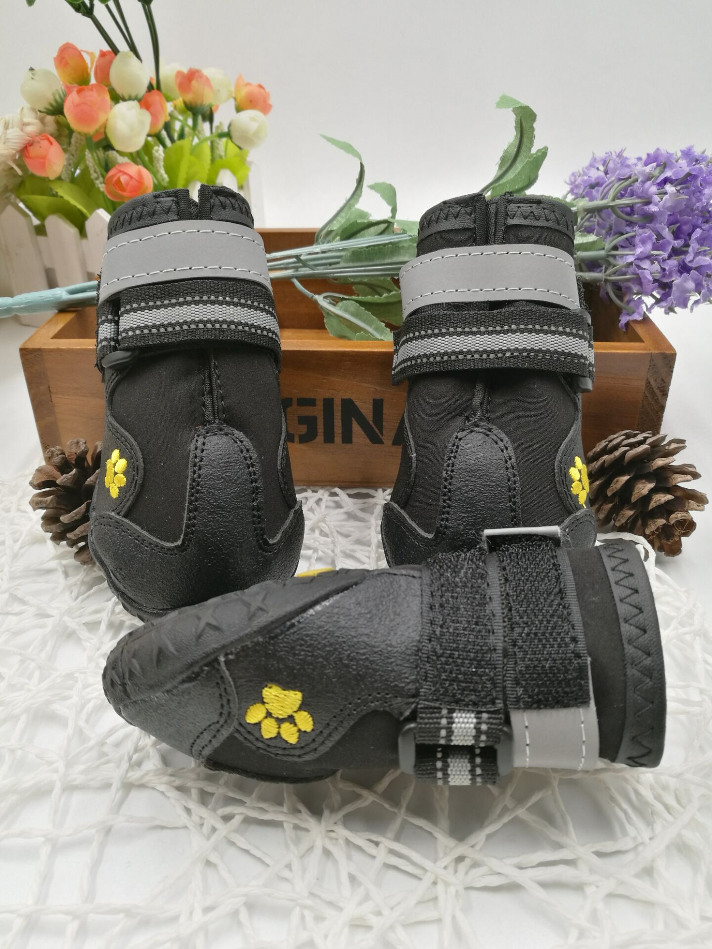 Pet Black Leather Dog Shoes - Image 10