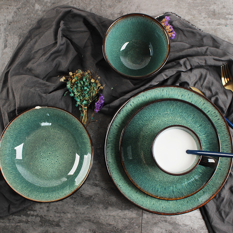 Retro Green Cat Eye Bowls and Plates
