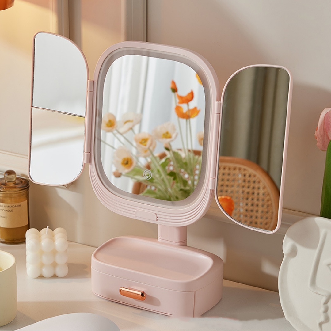 Household LED Foldable Cosmetic Mirror With Light