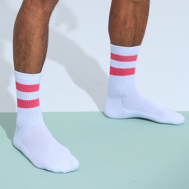 Pink & White Striped Men Socks