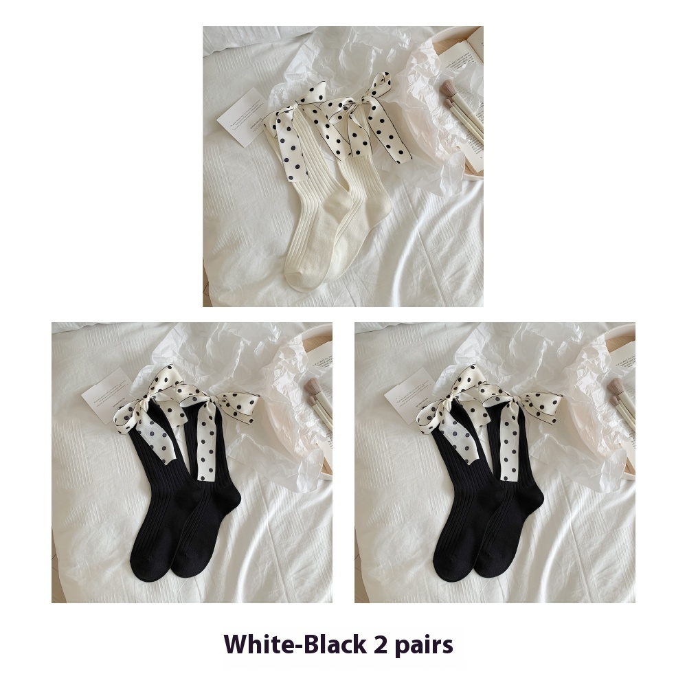 Thin Pure Cotton Polka Dot Bow Socks - Image 6