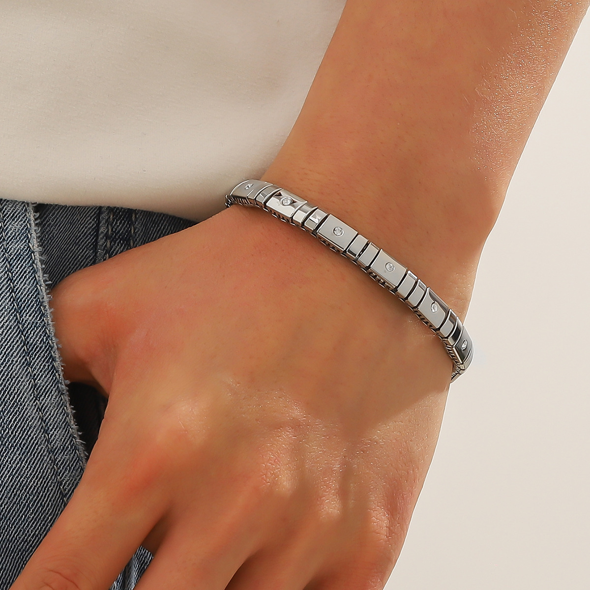 Cold Stainless Steel Diamond Bracelet For Men - Image 9