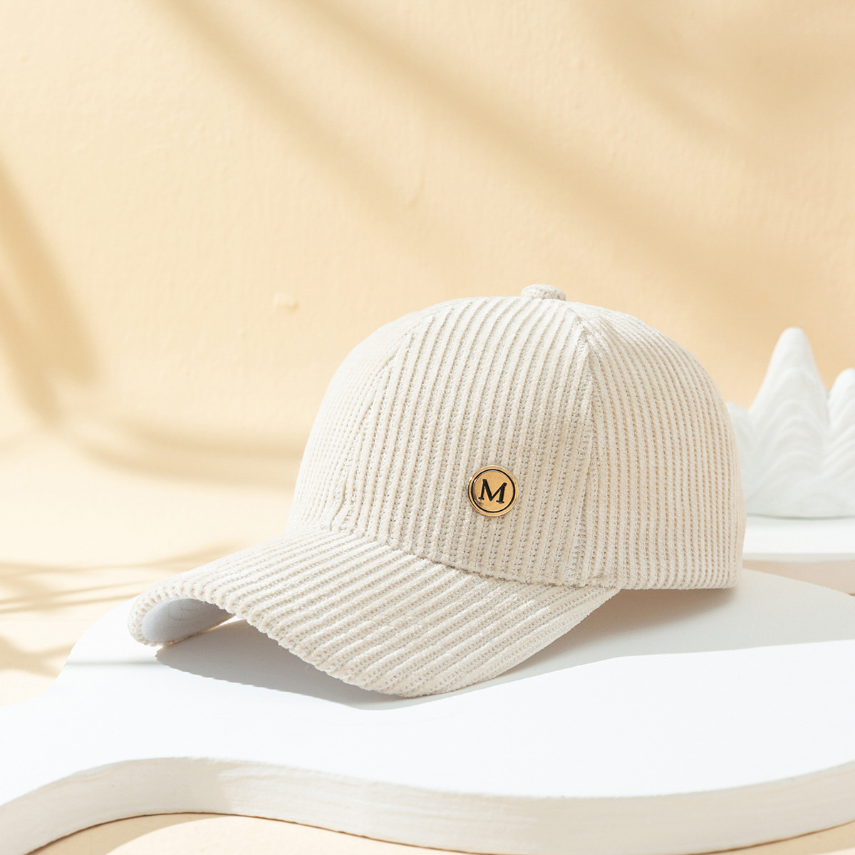 Warm Sunshade Corduroy Metal Letter Baseball Cap