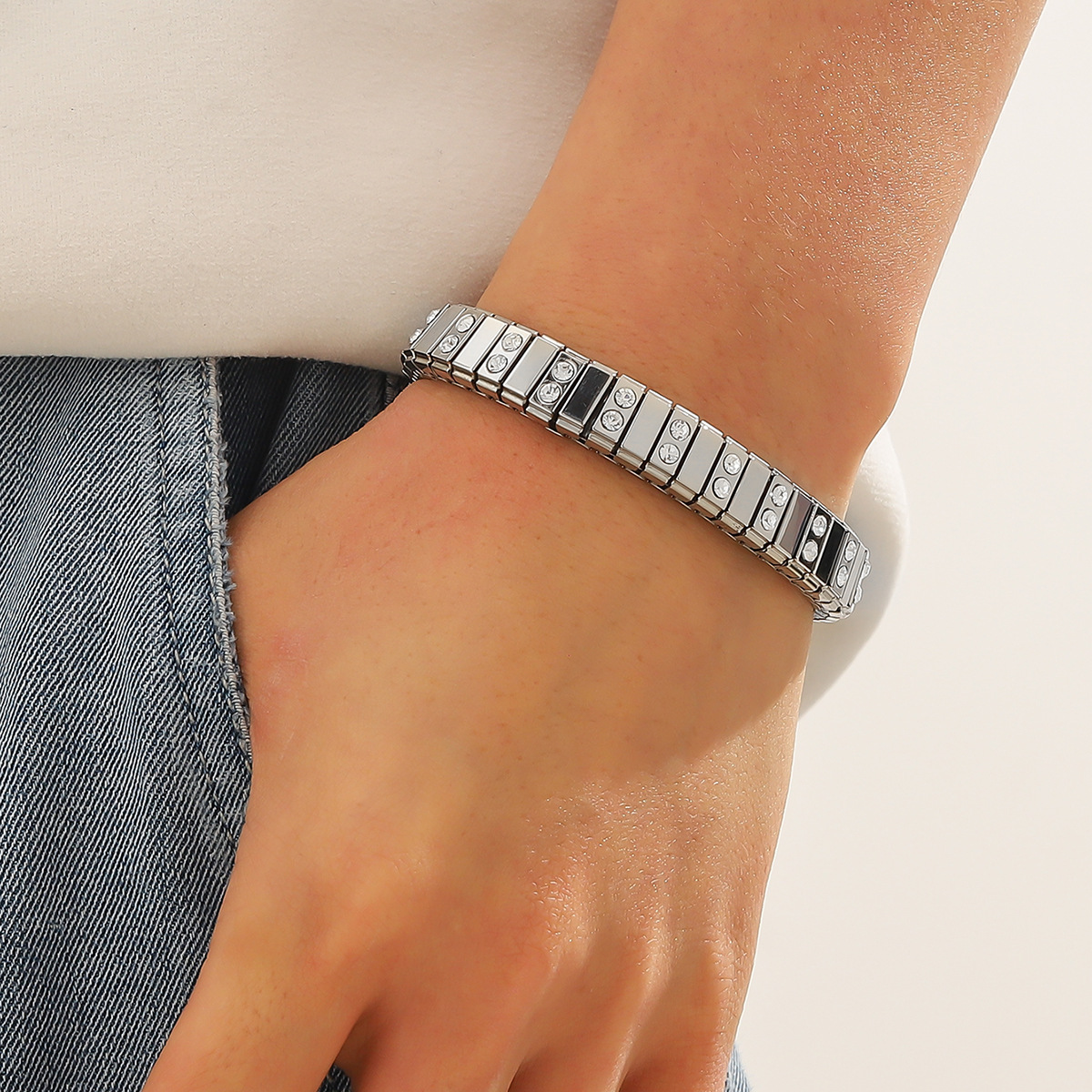 Cold Stainless Steel Diamond Bracelet For Men - Image 3