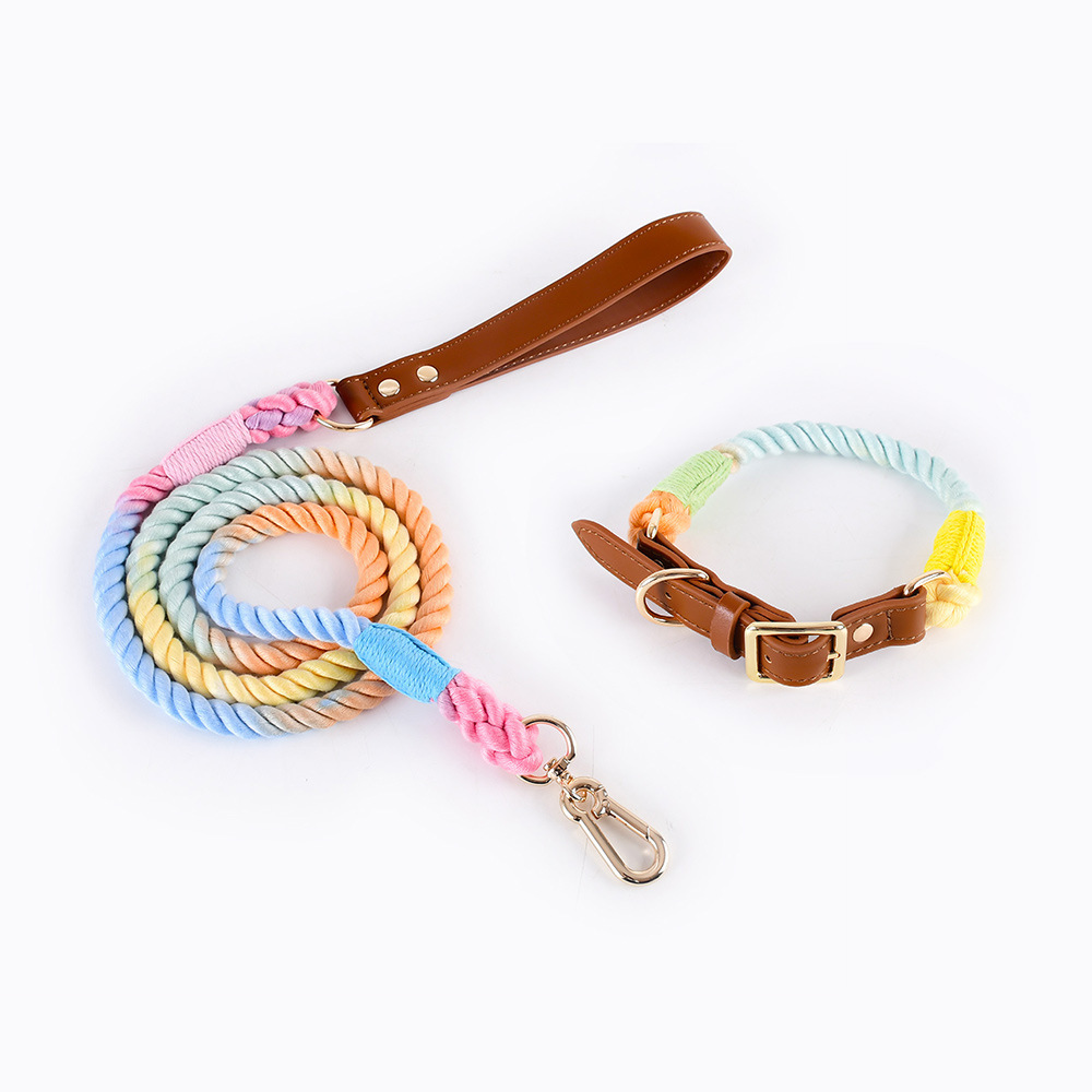 Woven Cotton Rope Leather Dog Collar Suit - Image 8
