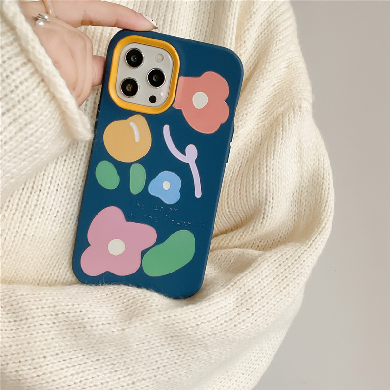 Silicone Blue Art Flower Phone Case