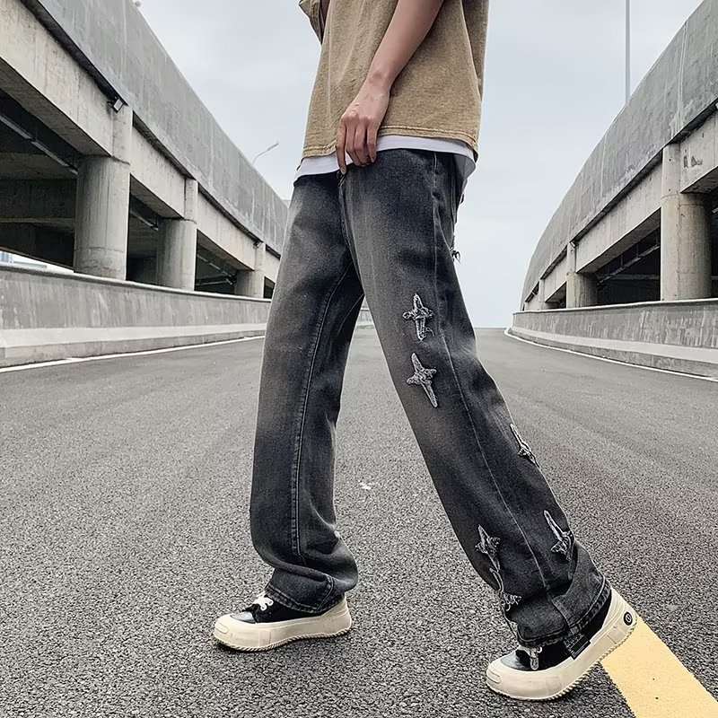 Zipper Loose Denim Trousers Men - Image 5