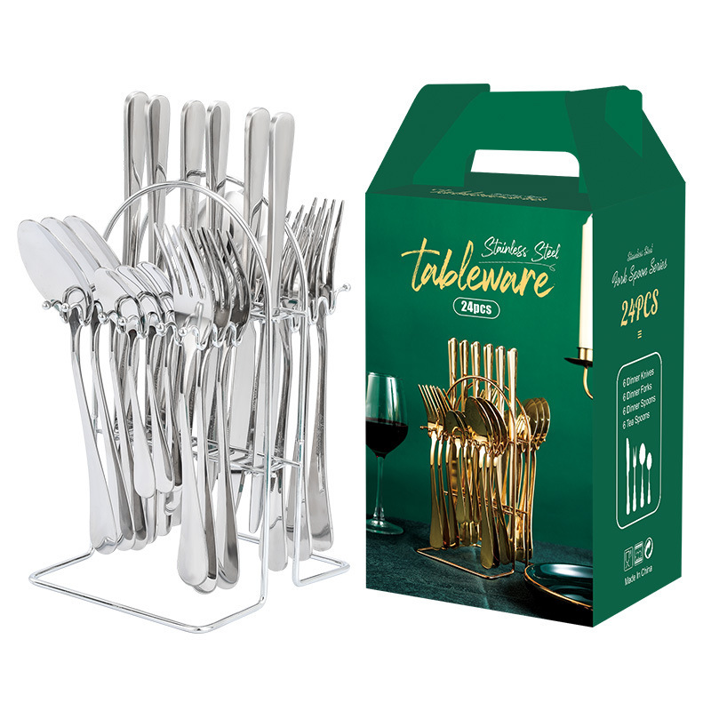 Luxury Gold Stainless Steel Cutlery Set with Rack - Image 7