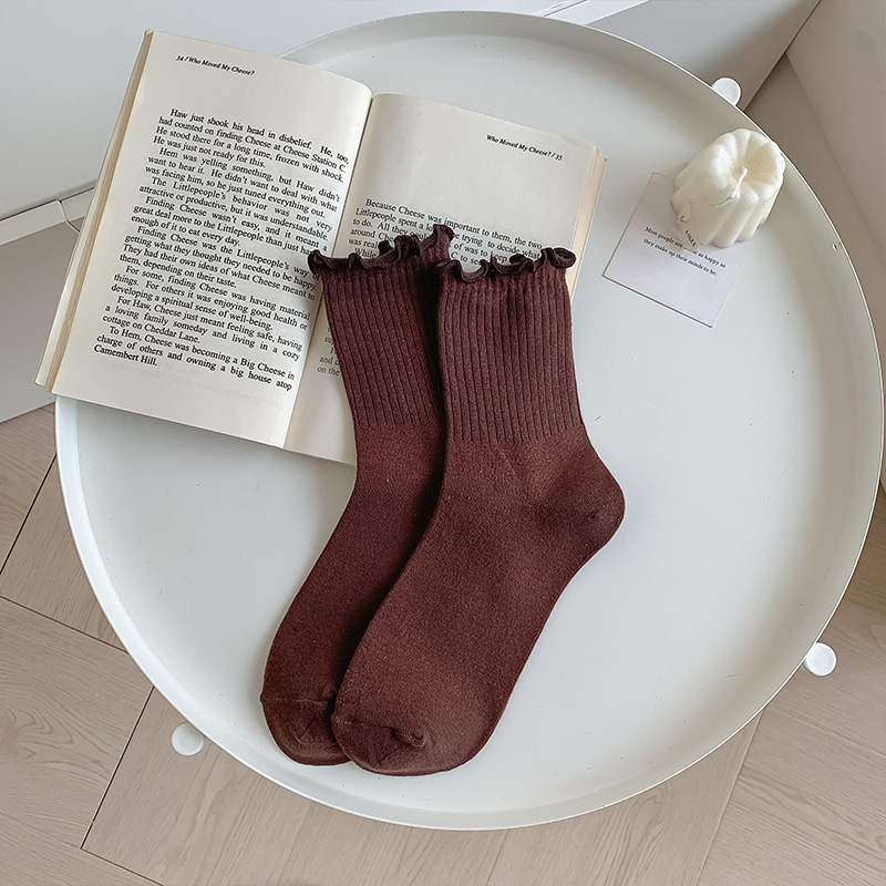 Solid-Color Ruffle-Trimmed Socks For Women - Image 6