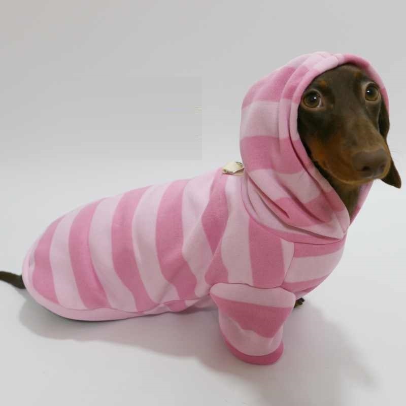 Pet Thin Velvet Pink Striped Hooded Sweater - Image 5