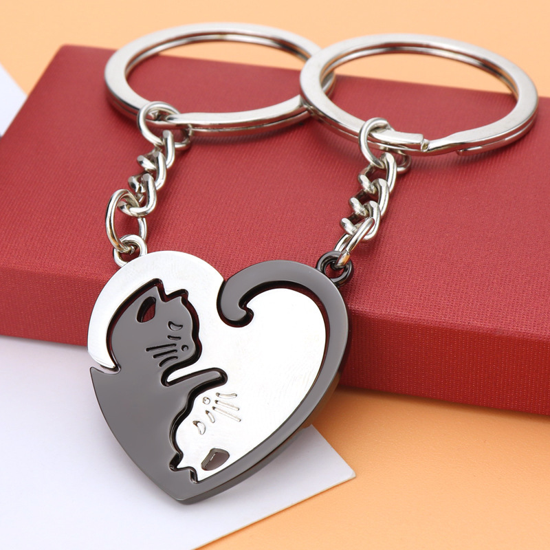 Heart Cat Lovers Keychain Pendant
