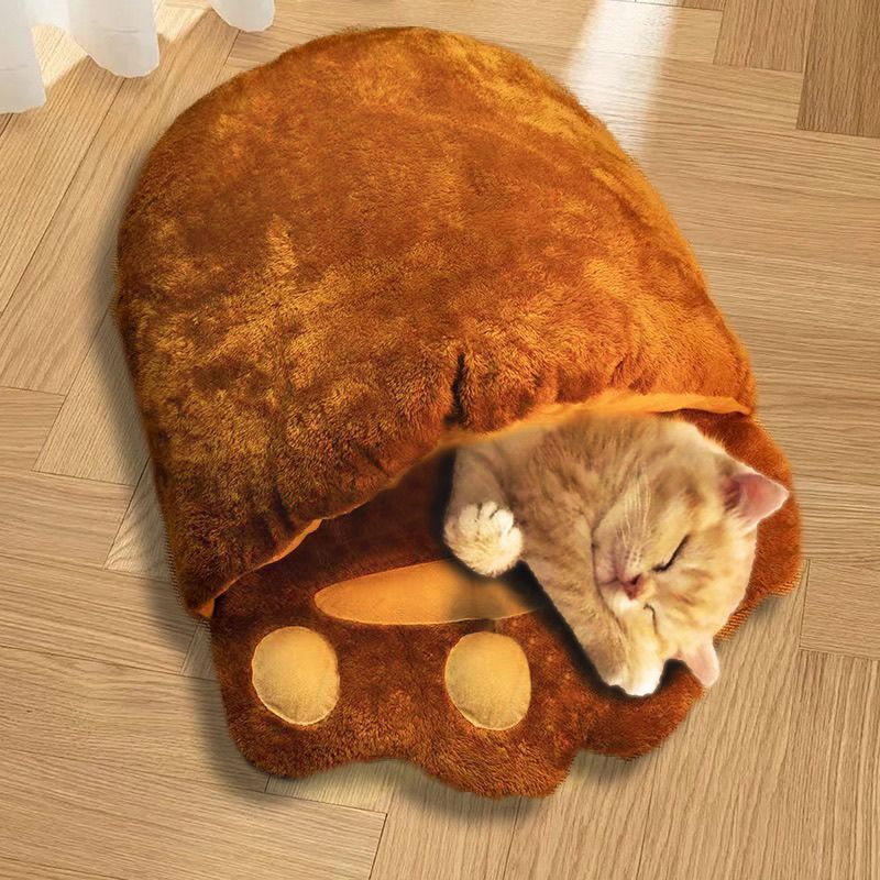 Winter Cute Bear Thickened Semi-closed Paw Cat Bed - Image 7