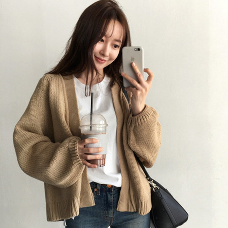 Puffy Woven Cardigan Sweater - Image 3