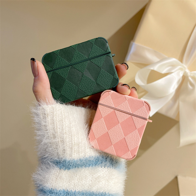 Plaid Leather Rhombus For Earphone  Case
