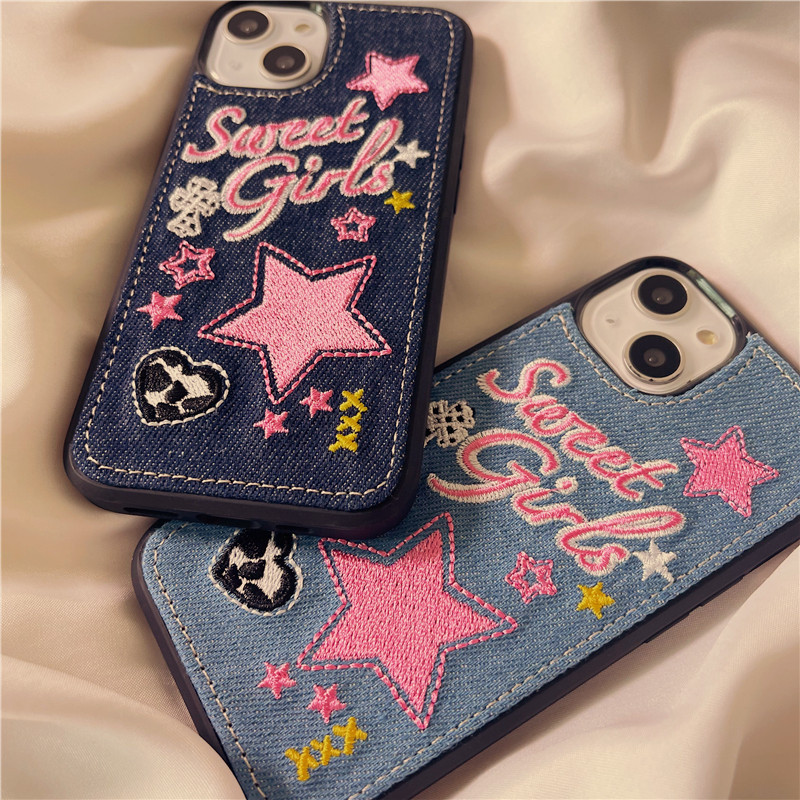 Denim Embroidered Star Phone Case - Image 4