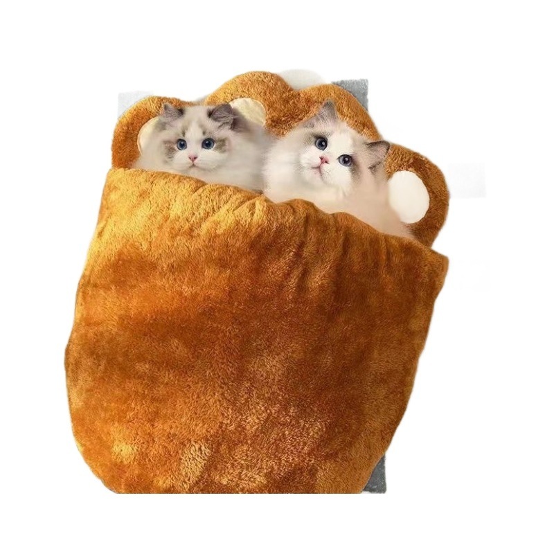 Winter Cute Bear Thickened Semi-closed Paw Cat Bed - Image 5