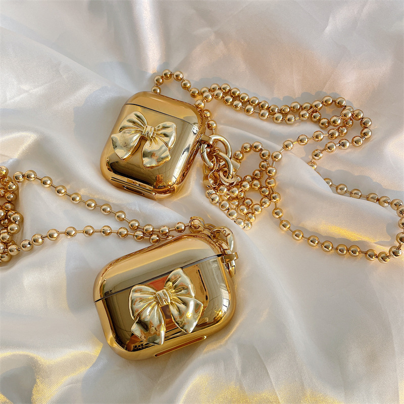 Electroplating Bow Oblique Cross-Chain Earphone Case