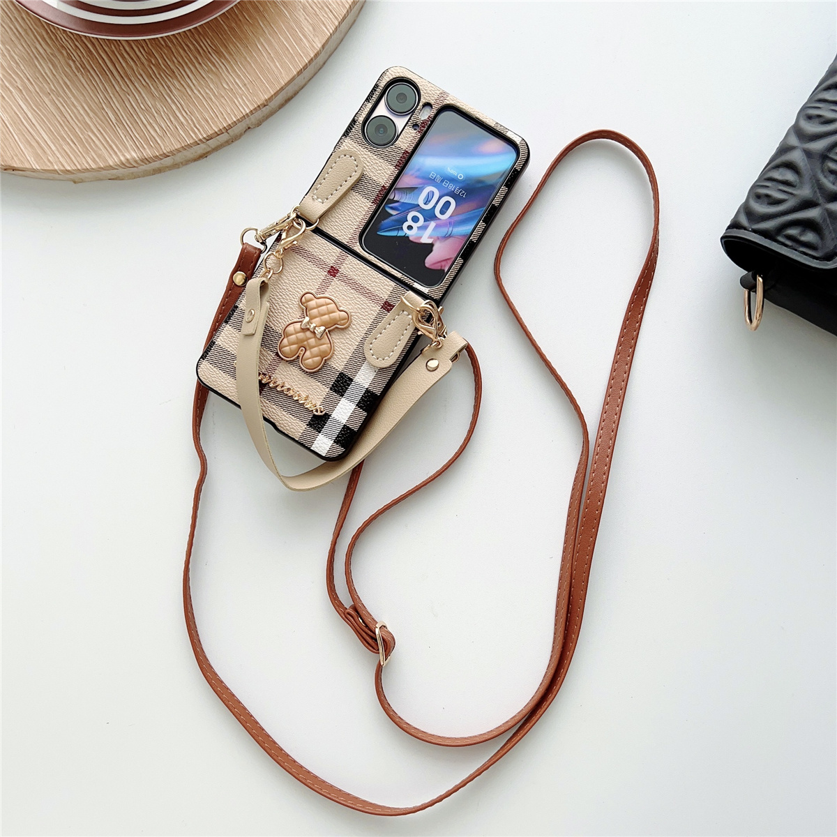 Leather Brown Stripe Phone Case - Image 3
