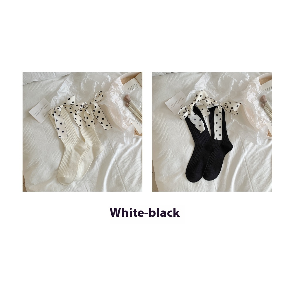 Thin Pure Cotton Polka Dot Bow Socks - Image 7