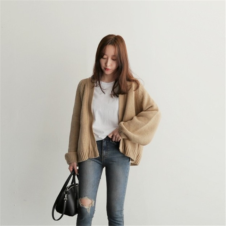 Puffy Woven Cardigan Sweater - Image 6