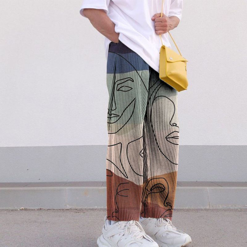 Loose Mid-waist Printed Fall Trousers For Men - Image 3