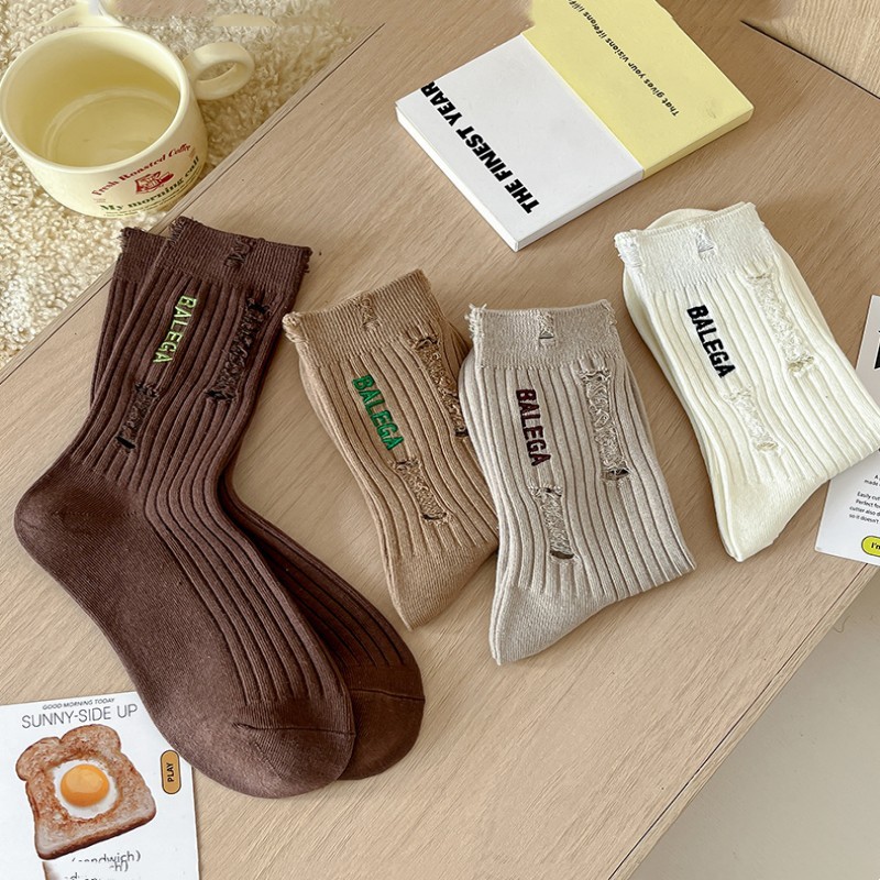 Embroidered Ripped Socks For Women