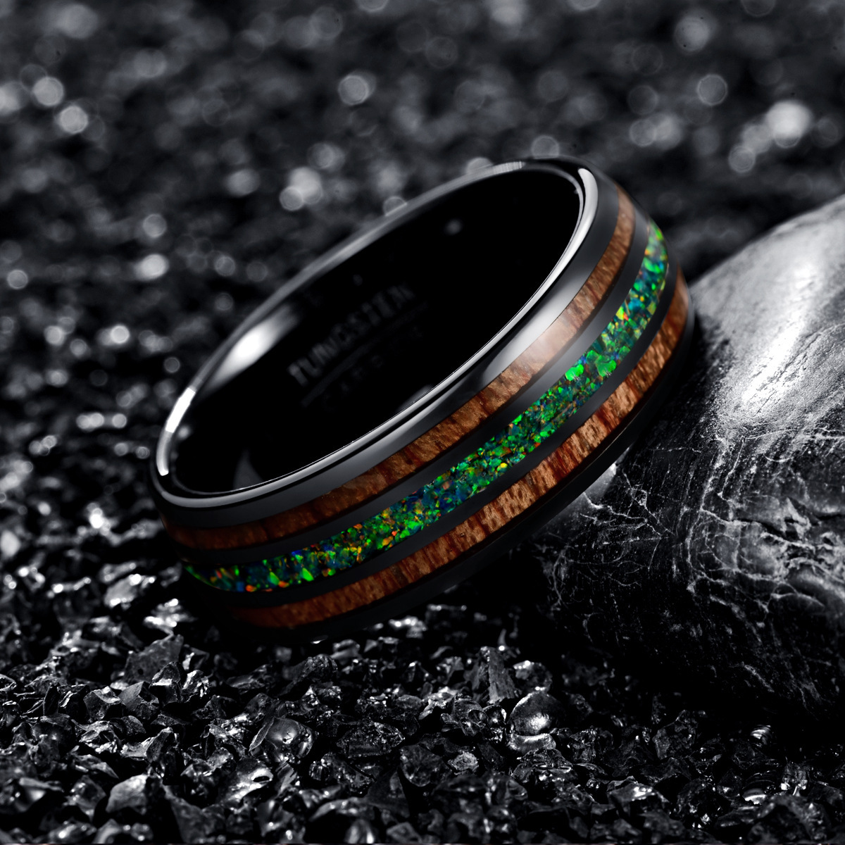 Blue Opal Tungsten Ring Men - Image 2