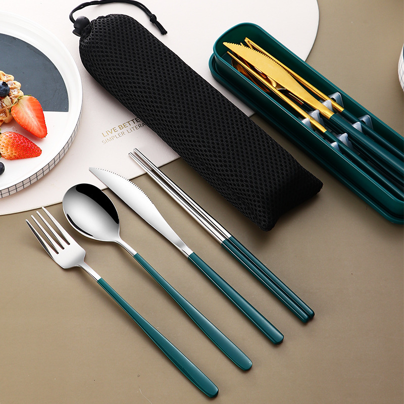 Portable 304 Gold Cutlery Sets with Case - Image 8
