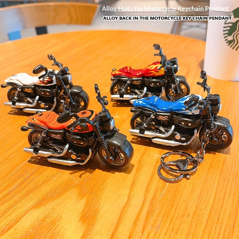 Cartoon Mini Motorcycle Pull-Back Toy Keychain