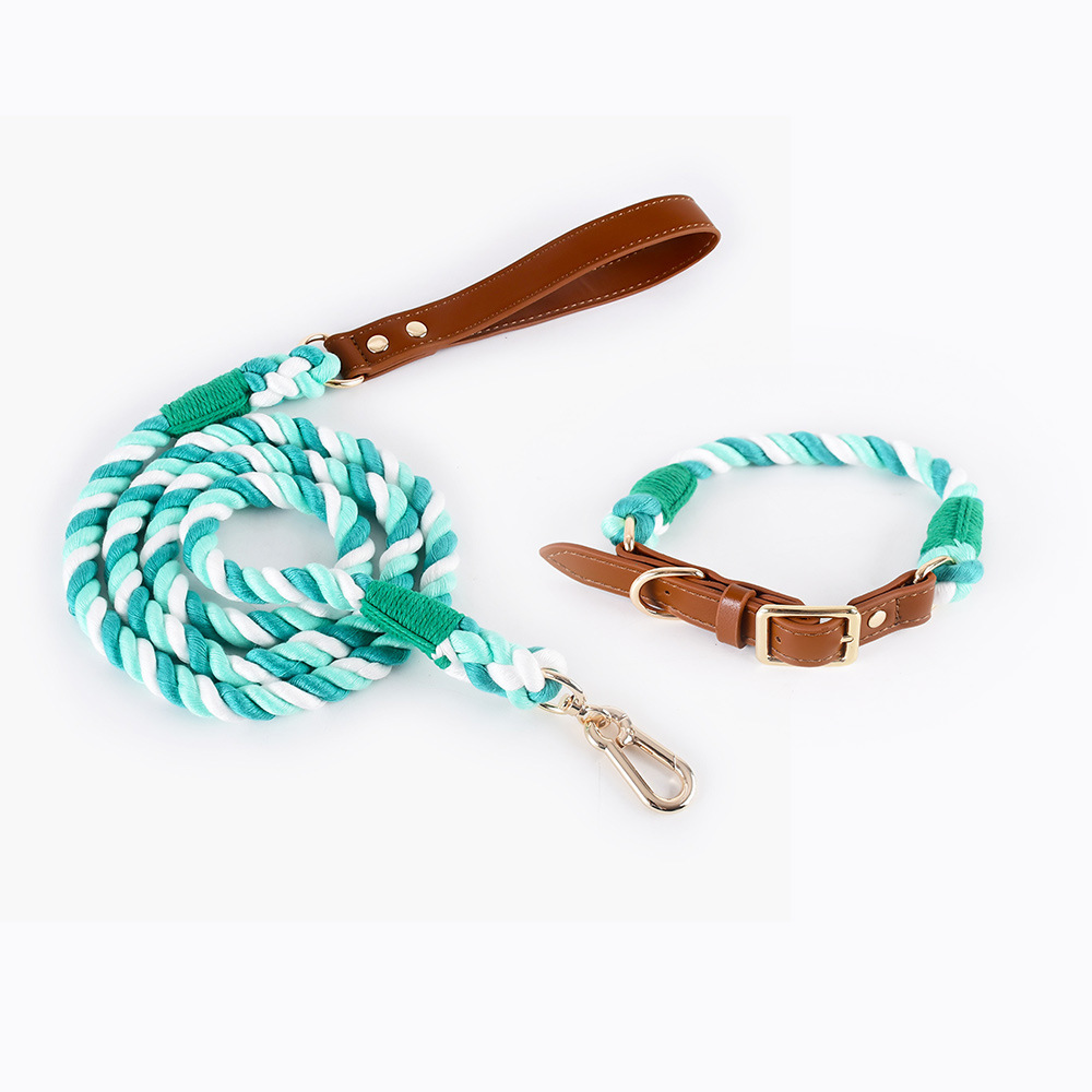 Woven Cotton Rope Leather Dog Collar Suit - Image 4