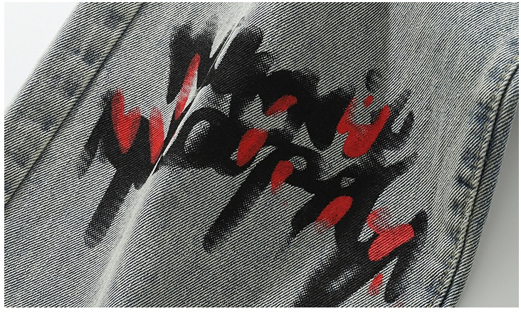 Loose Drape Graffiti Print Mopping Trousers For Men - Image 5