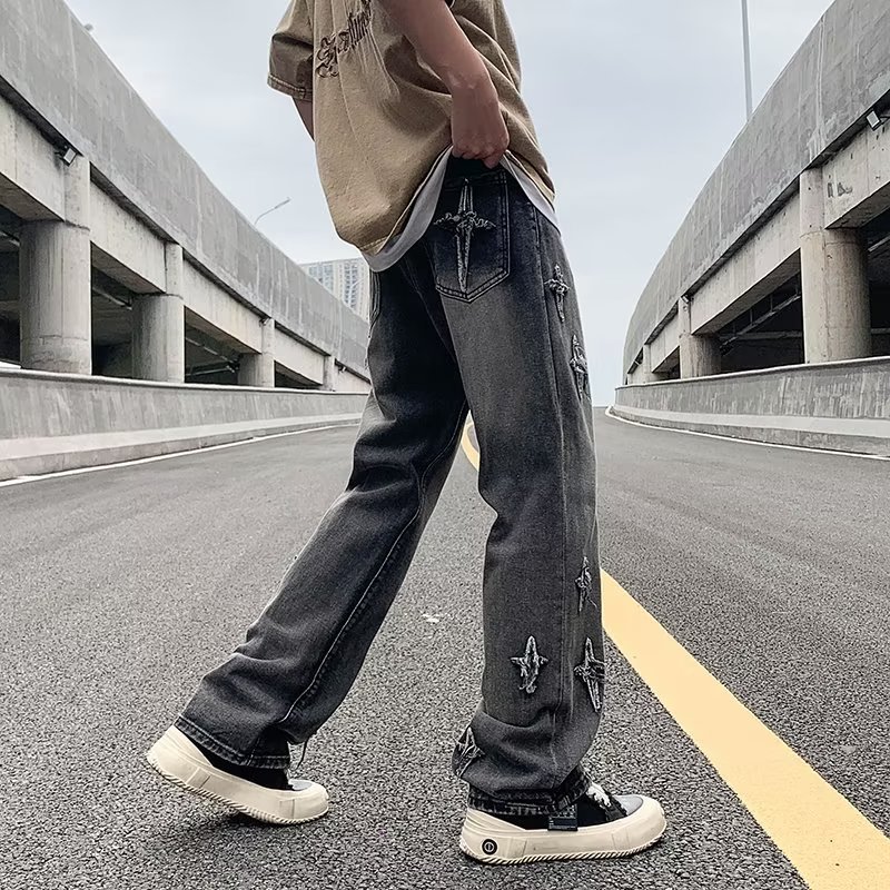 Zipper Loose Denim Trousers Men - Image 6